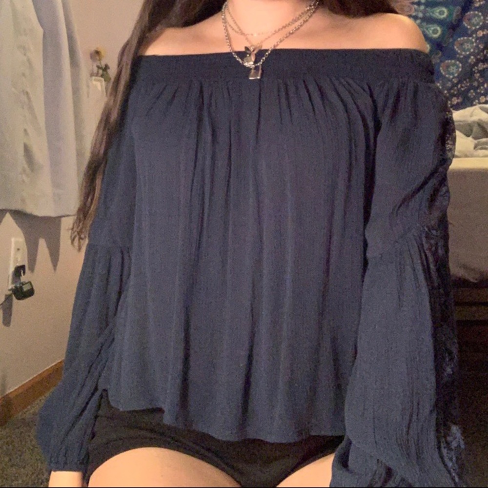 navy blue off the shoulder top